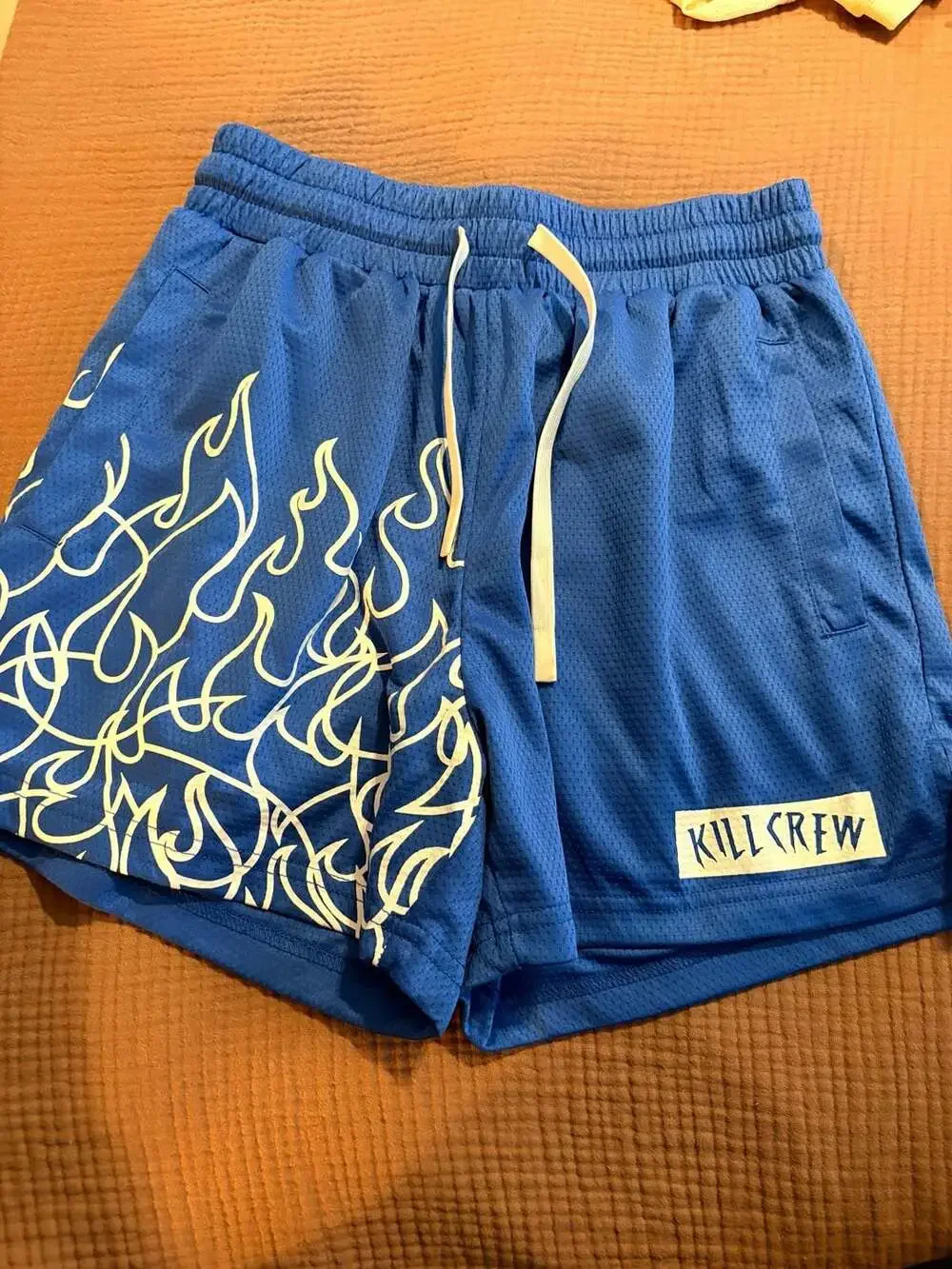 Kill Crew Muay Thai Flame Mid-Thigh Mesh Shorts - Blue/White